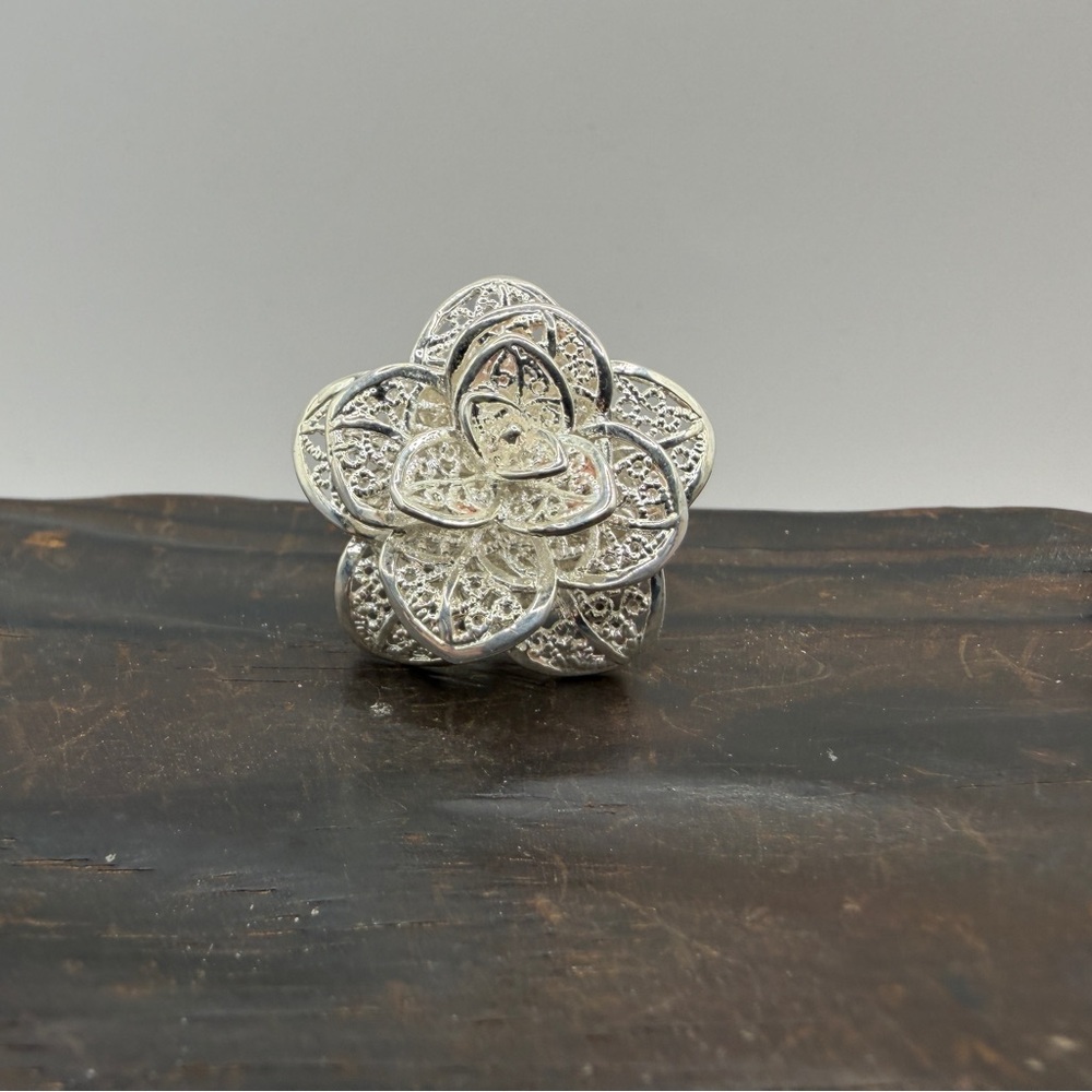 925 Sterling Silver Adjustable Floral Filigree Ring - Picture 10 of 16
